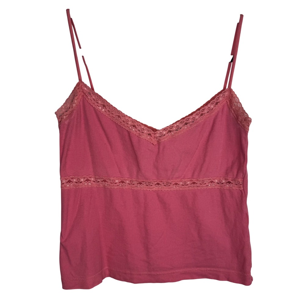 VTG Y2K J. Crew Sz Small Pink Lace Trim Cami Crop Tank Top Babydoll Empire